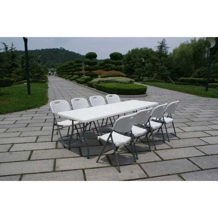 Masa de gradina, pliabila, cadru de otel, 240 cm, alba