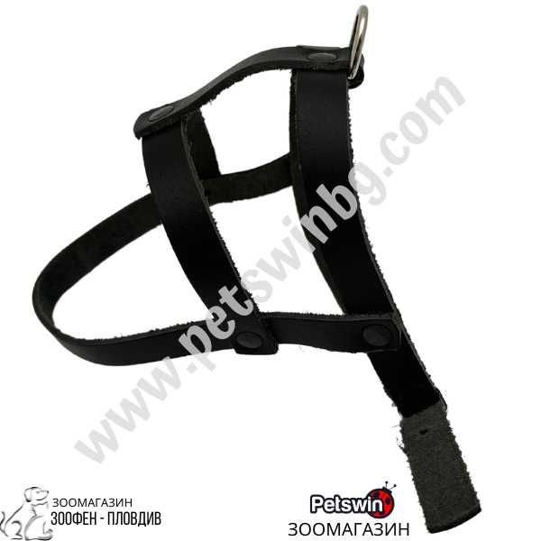 Нагръдник за Куче тип Коронка - Естествена Кожа - S, M размер - Черен