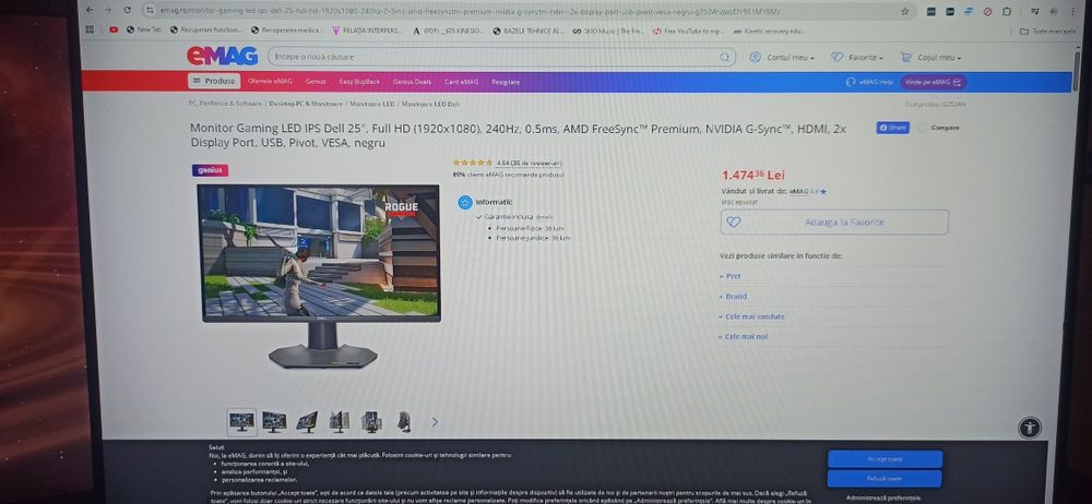 Monitor gaming aoc si Dell 280hz