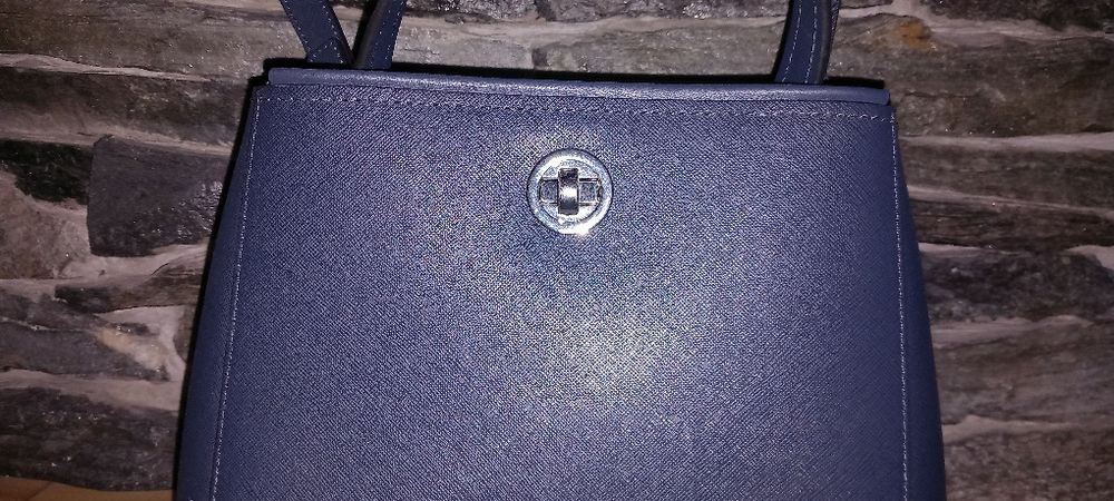 Зара Zara дамска синя чанта кожа без забележки среден размер