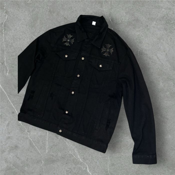 Jacheta Geacă Denim Neagră Chrome Hearts Style - Detalii Piele