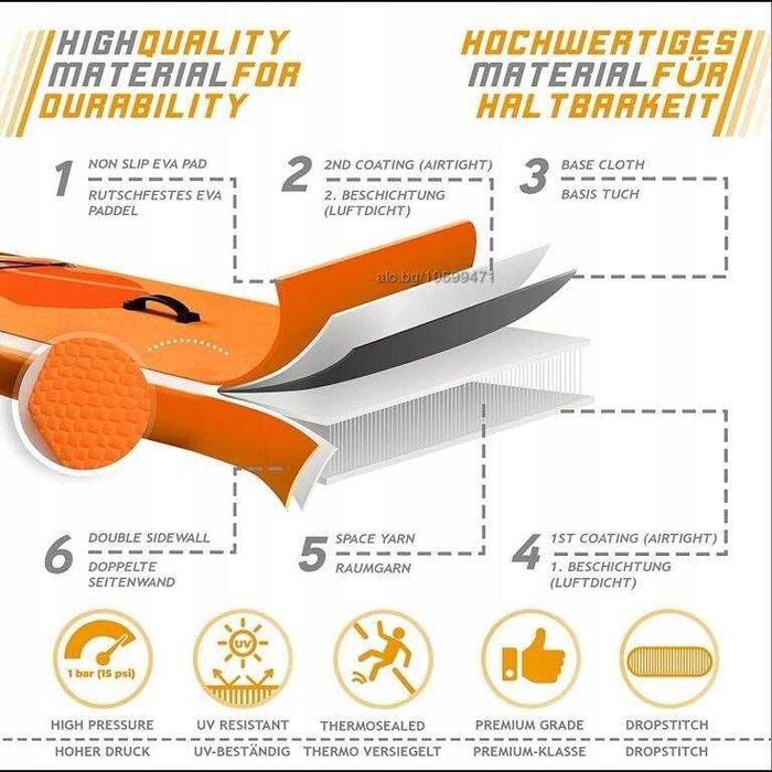 Дъска за сърф SUP дъска Physionics 366 см