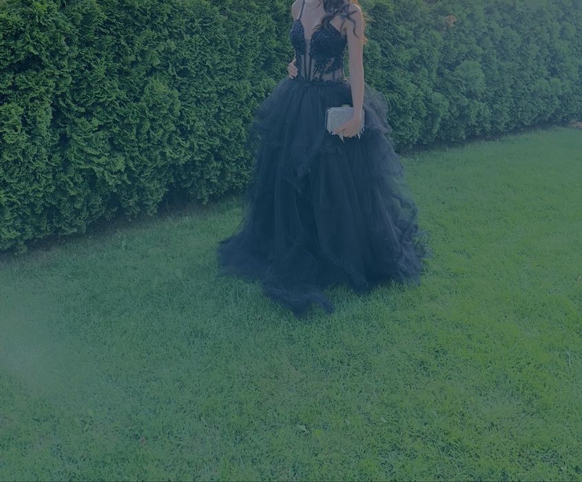 Официална черна бална рокля - корсет / тюл