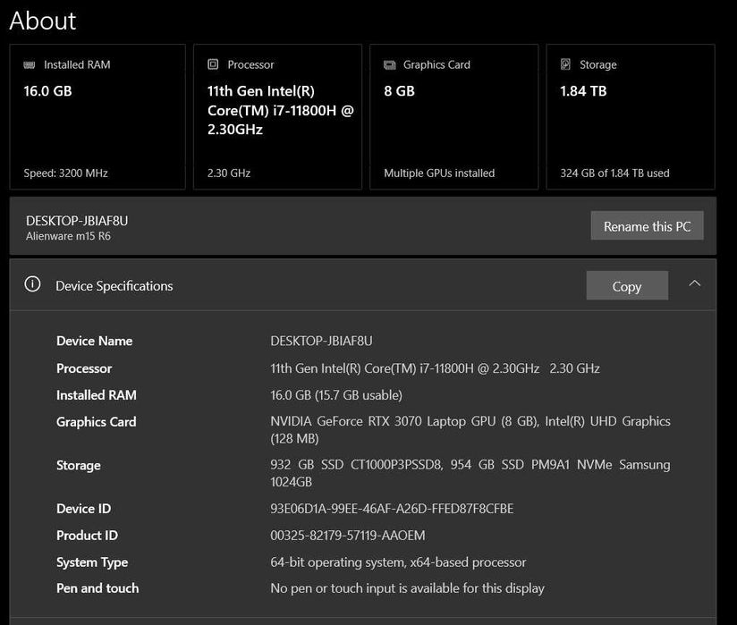 Геймърски Лаптоп DELL Alienware M15 R6