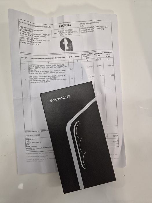 Samsung s26 Fe 5G Graphite 128Gb NOU Sigilat Factura 2 ANI GARANTIE