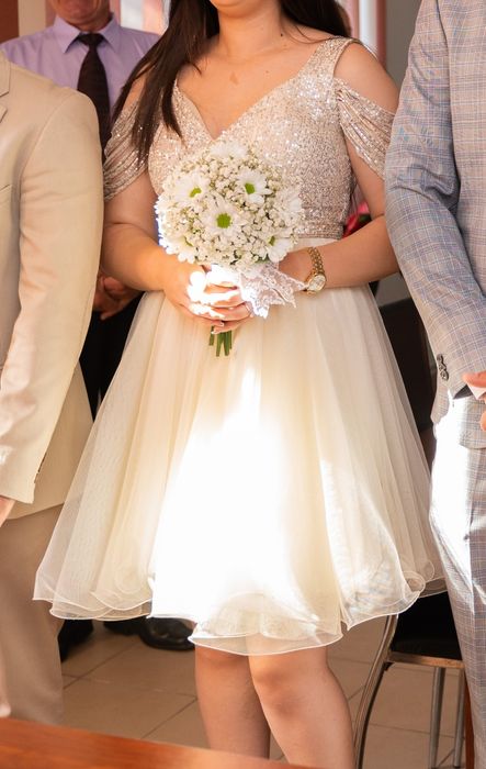 Rochie ivory cu paiete pentru cununie/botez