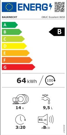 Нова инверторна съдомиялна за под плот Bauknecht OBUC Ecosilent 8650  14 комплекта