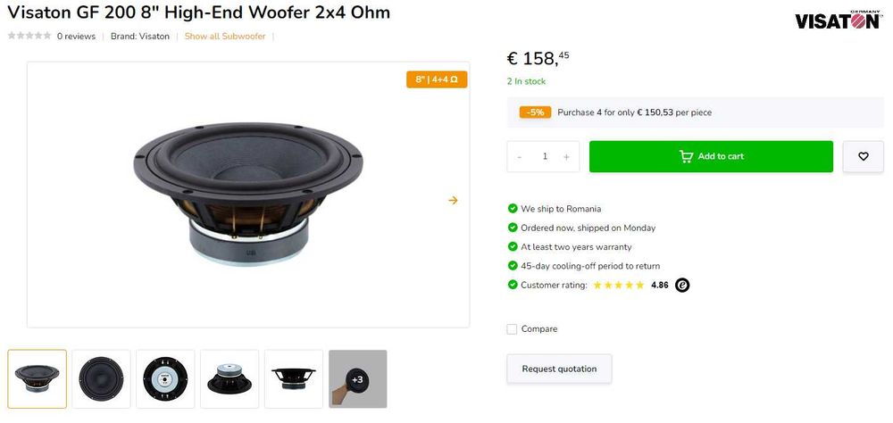 Boxe monitoare Visaton GF200 - Dayton RS28F