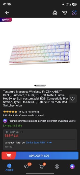 Tastatura Gaming 65% Zenkabeat Switch-uri rosii