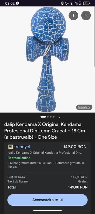 Vând Kendama dalip profesionala din lemn crăpat 18 cm  albastru alb