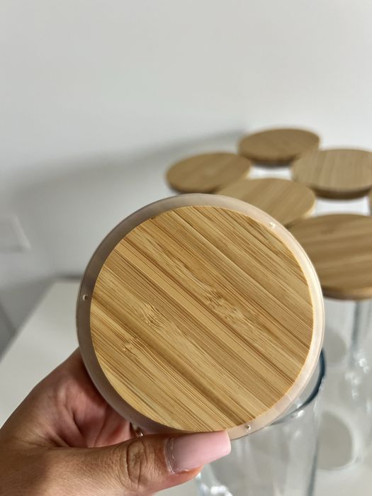 8 Borcane sticla cu capace din bambus Ikea