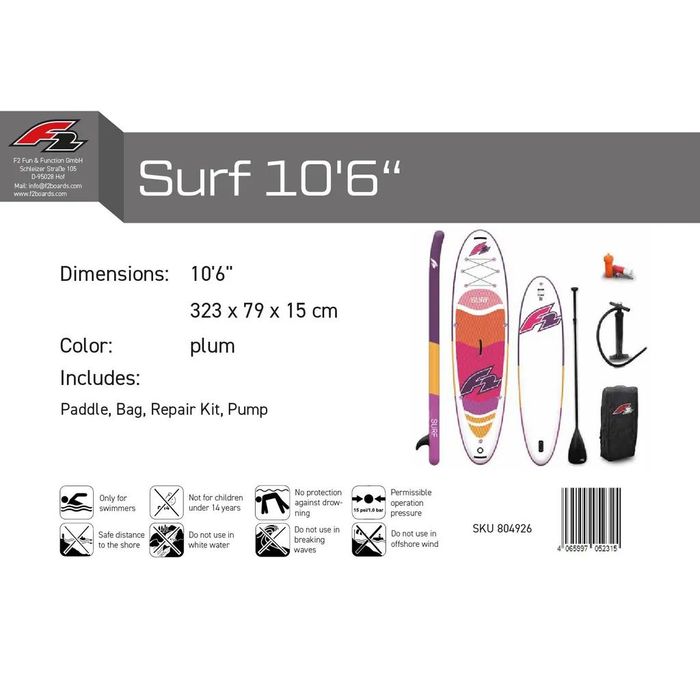 NOU Paddleboard SUP-Board Caiac F2 Plum (2026) SUP Stand Up Paddle 323x79x15 cm 10,6 cu accesorii