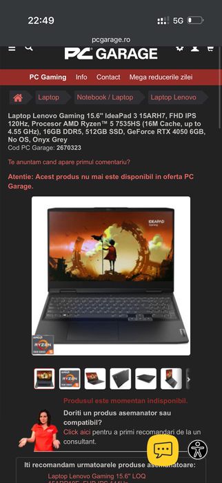 Vand Schimb Laptop Lenovo Gaming RTX4050/Ryzen 5 7535HS