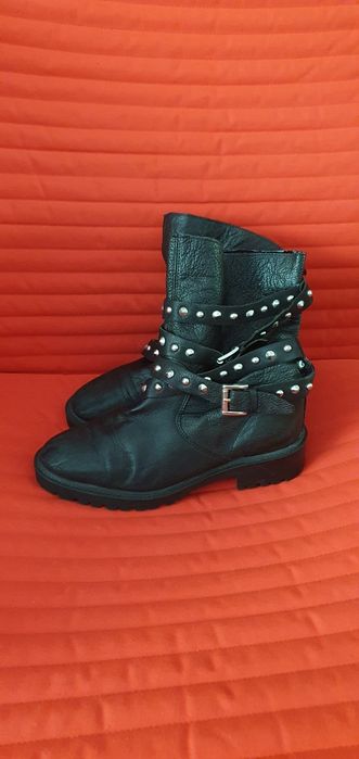 Ghete piele naturala cu tinte Zara 37 festival rock goth