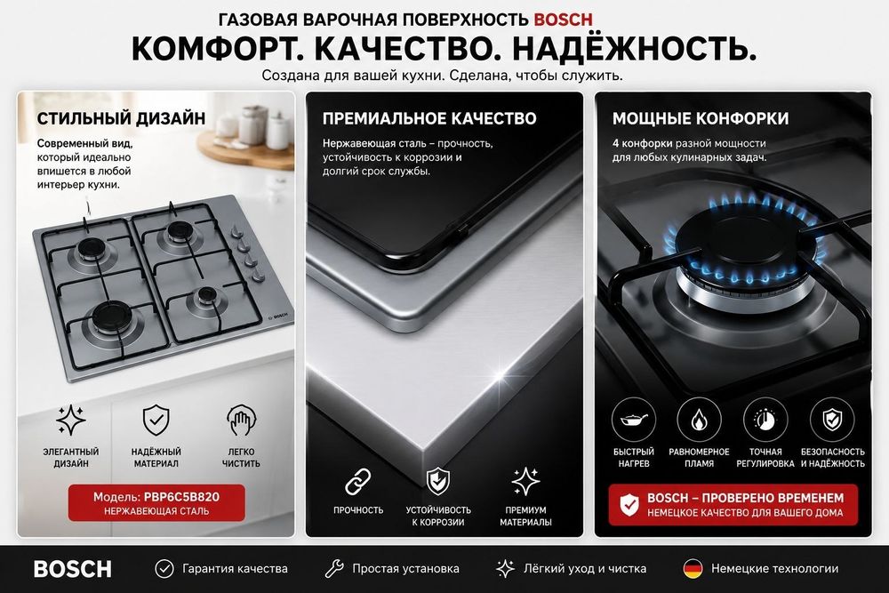BOSCH Gaz Plitasi – Sifat va Qulaylik Bir Joyda! 

Oshxonangiz uchun z