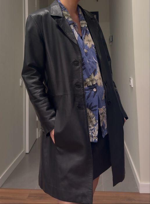 винтажный кожанный плащ