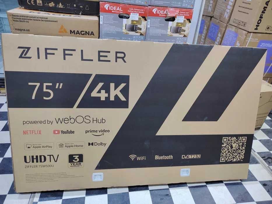 Телевизор Ziffler 75 4K QLED 120HZ  установка есть  доставка бесплатно