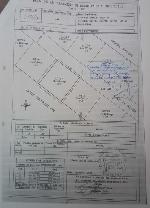 Teren intravilan Oras Pantelimon - Ilfov - Str. Cucului - 600 mp - Proprietar