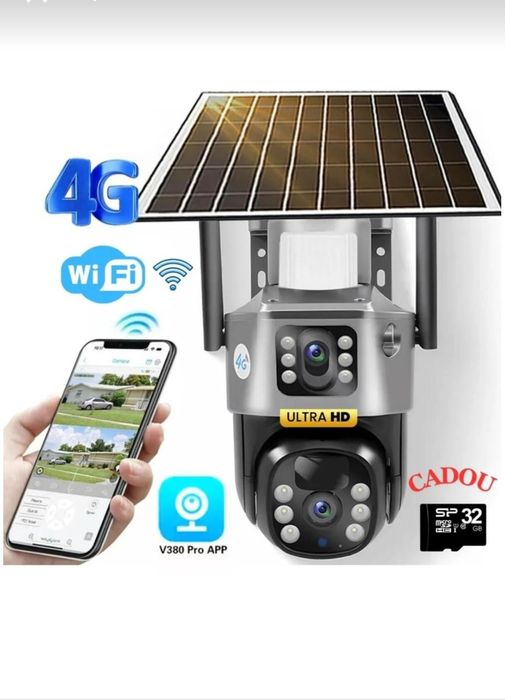 hoffmans Camere de Supraveghere cu 2 Lentile + Panou Solar, Vedere Nocturna, Ultra Hd Premium