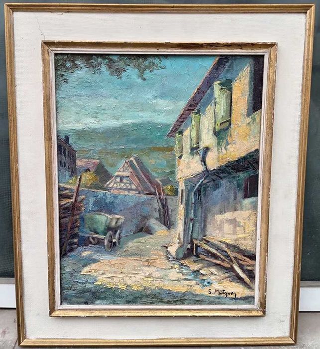 Tablou vechi - strada veche de tara - semnat S. Mutzner