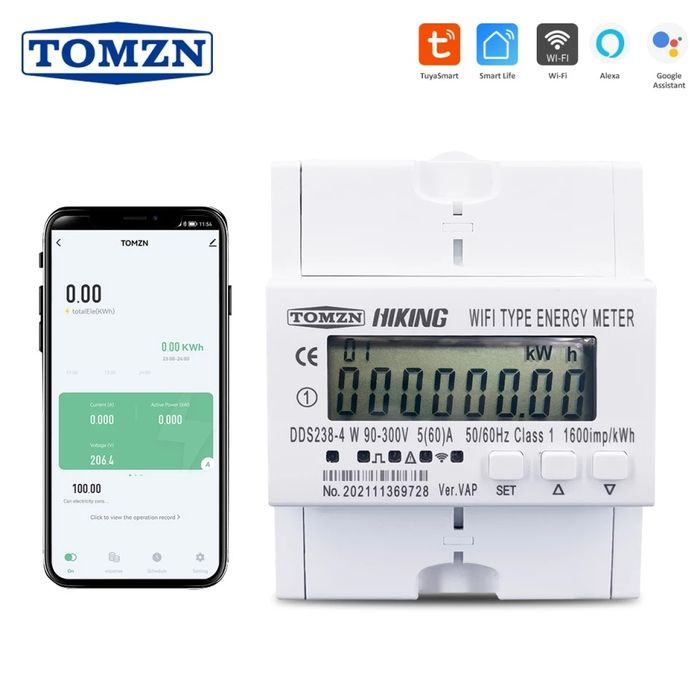 60А Интелигентен Tuya монофазен WiFi електромер,защита,таймер с RS485