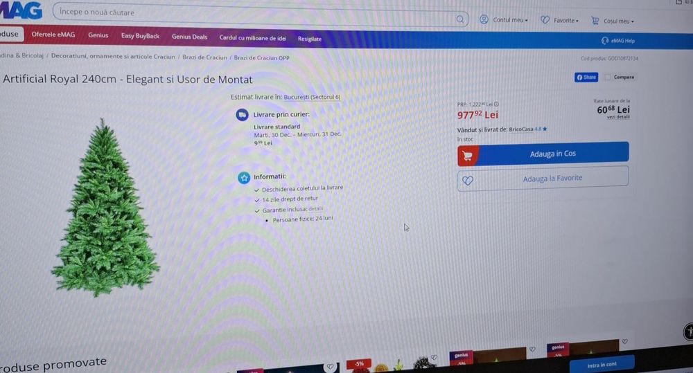 Vând brad artificial Royal  sigilat, 240 cm, super pret