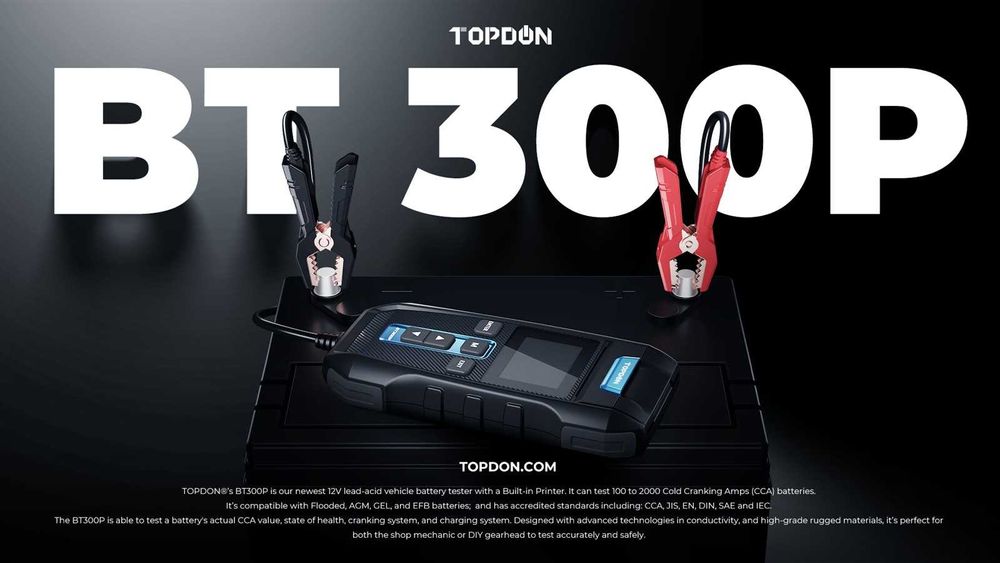 TOPDON BT300P – Професионален тестер за акумулатори 12V с принтер