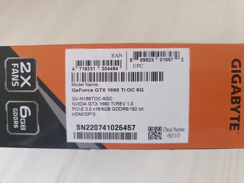 Gigabyte Geforce GTX 1660 TI OC 6GB