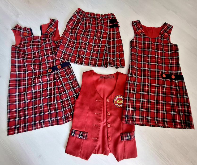 Uniforma scolara sarafan,fusta,vesta clasa II, III si chiar IV pentru