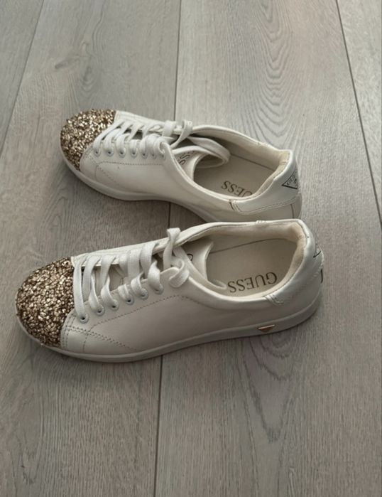 Guess sneakers white and gold glitter real leather