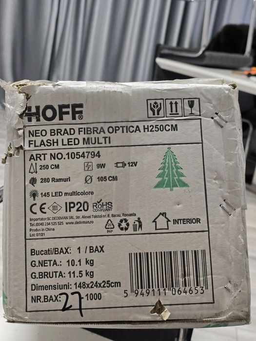 Brad cu lumini led si fibra optica luminata  2.5 metri 250 cm