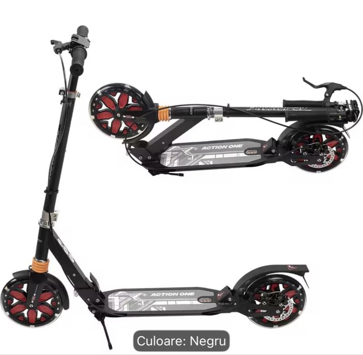 Trotineta Action Adulti cu doua amortizoare roti luminoase si frana pe disc,