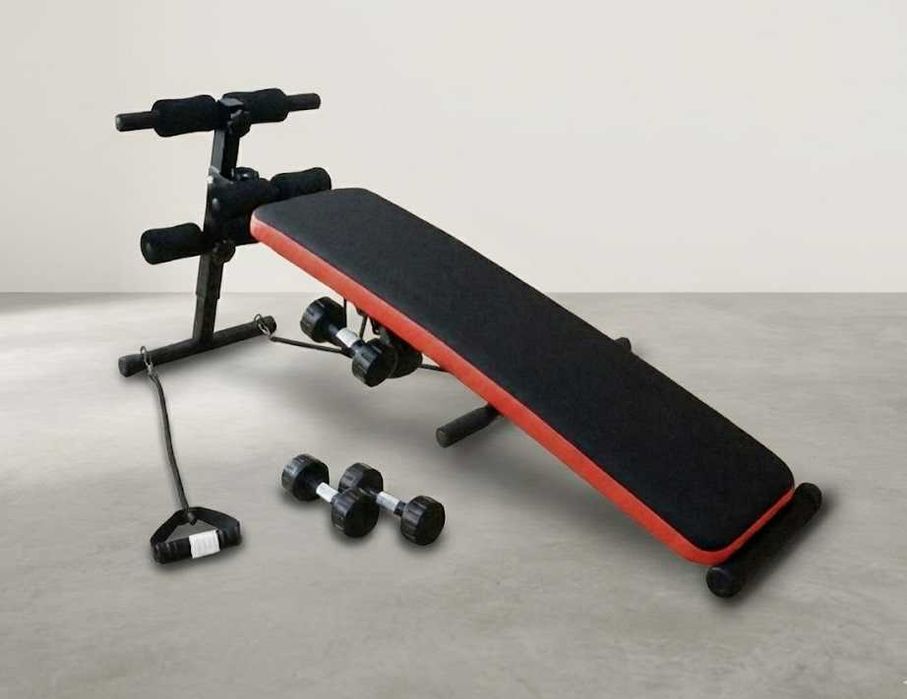 Vând Bancă Multifuncțională Fitness + Set Gantere & Corzi Elastice