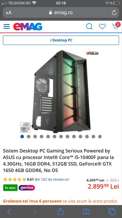 Pc gaming i5 10400f 4.30 ghz , geforce gtx 1650 4gb gddr6