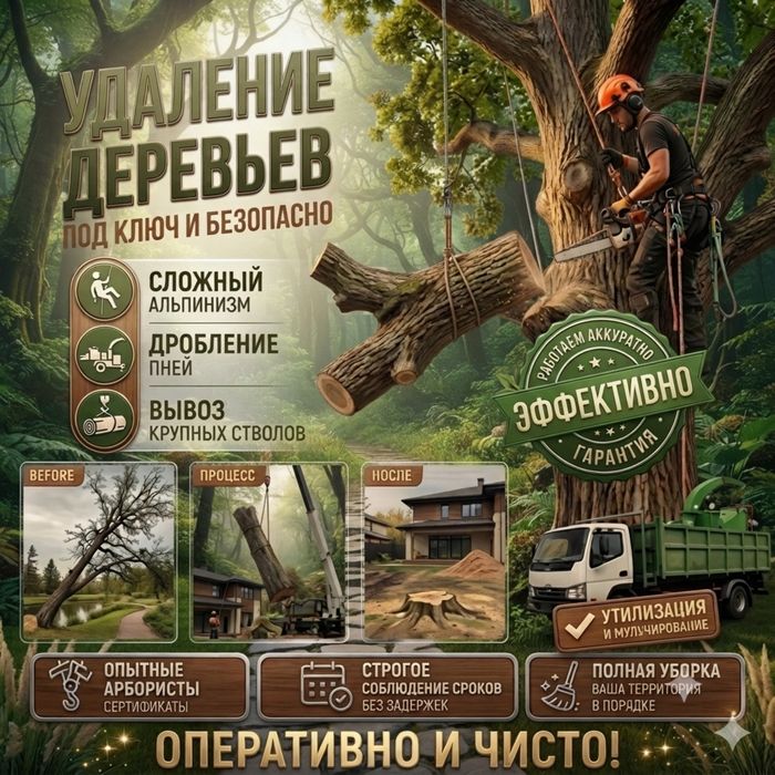 Спил деревьев| Вывоз | Строительные работы