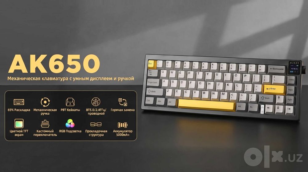 Mexanik Klaviatura AJAZZ AK650, Simsiz 2.4G va Bluetooth, TFT Ekranli