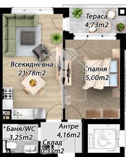 Двустаен нов апартамент в Коматево
