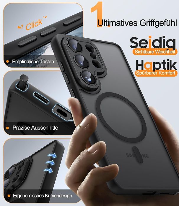 Матов magsafe кейс за samsung galaxy s26 ultra - черен - със защита на