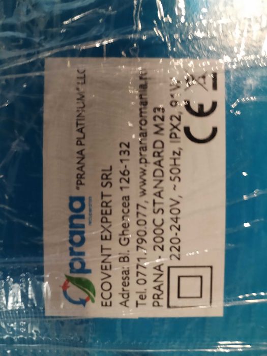 Recuperator de caldura PRANA 200C STANDARD 140 mc/h , 52 cm.nou, sigilat, 2800 LEI