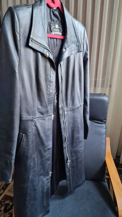 Haina lunga de piele, dama, negru, ca noua, masura 38