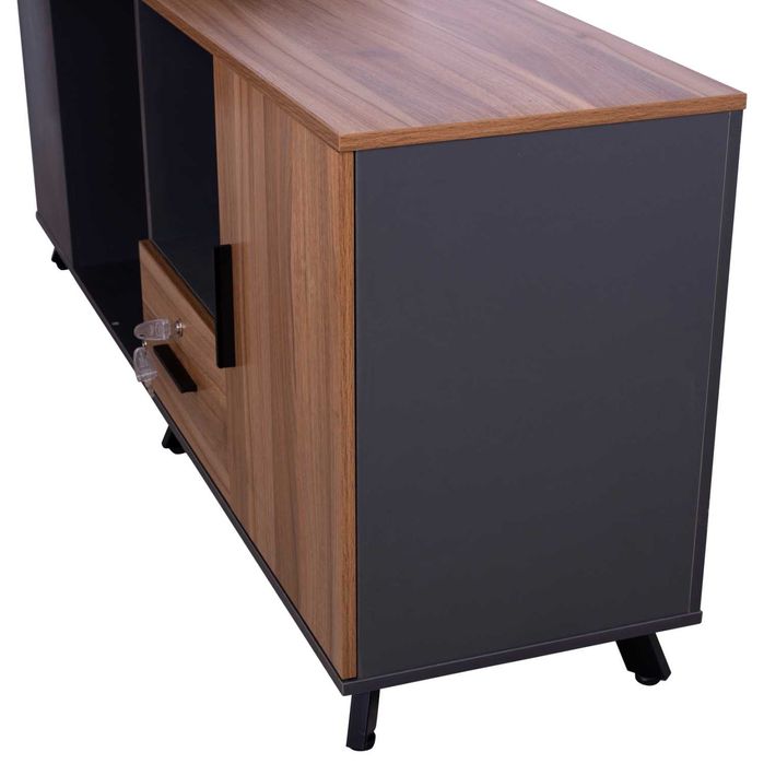 Ъглово офис бюро Puzzle-Home Supreme 160x160x75см Меден дъб и Антрацит