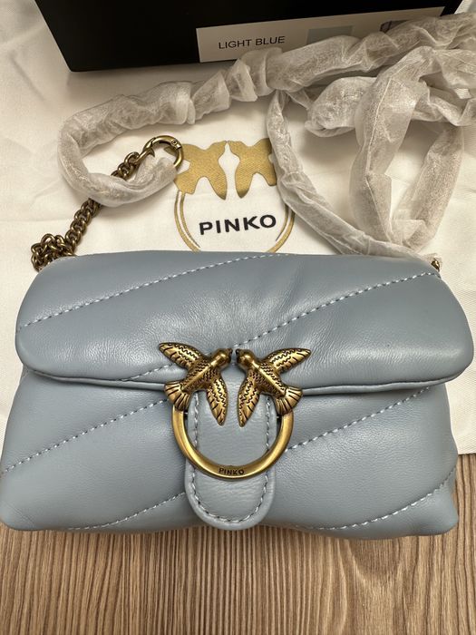 Чисто нова чанта Pinko LOVE MICRO PUFF в светло син цвят