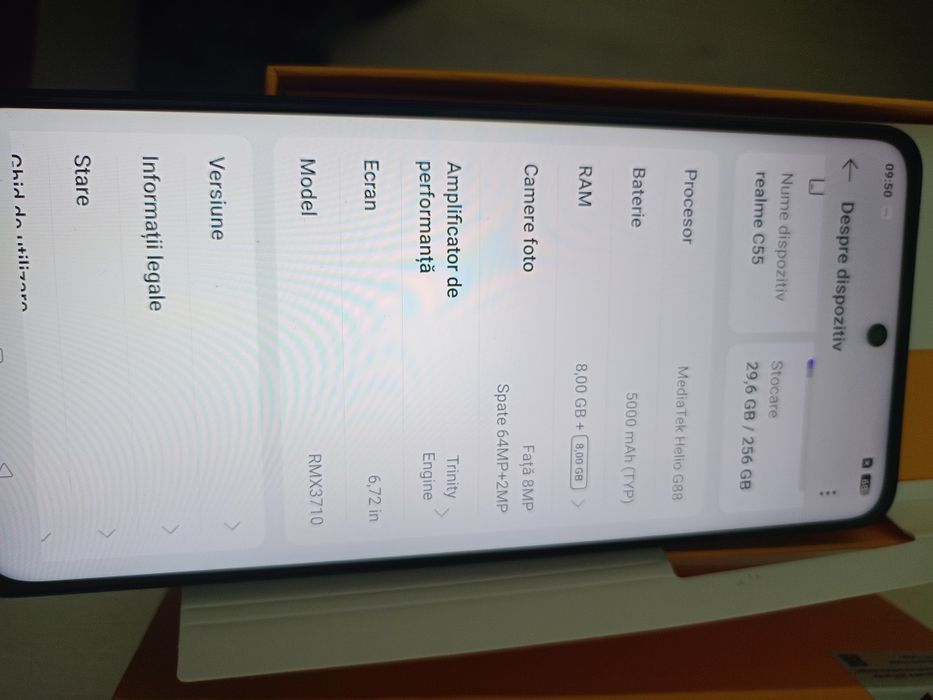 Vând telefon Realme C 55, 8+8 GB RAM,256GB memorie internă,nou la cuti