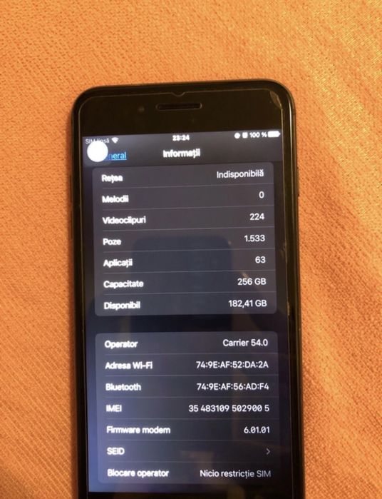 Iphone 8 plus 99%baterie stocare 256GB