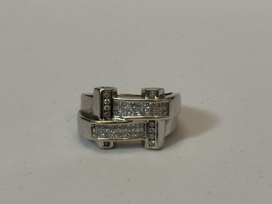 Уникален мъжки пръстен бяло злато с диаманти 9.76гр 14к 585