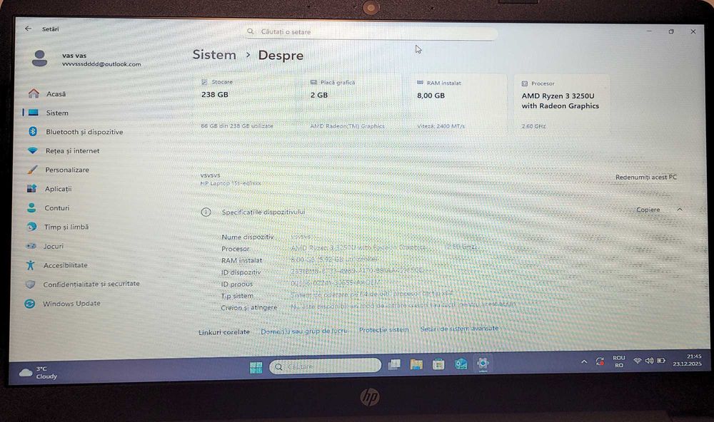 Laptop HP, Ryzen 3, 8GB RAM, SSD, Windows 11