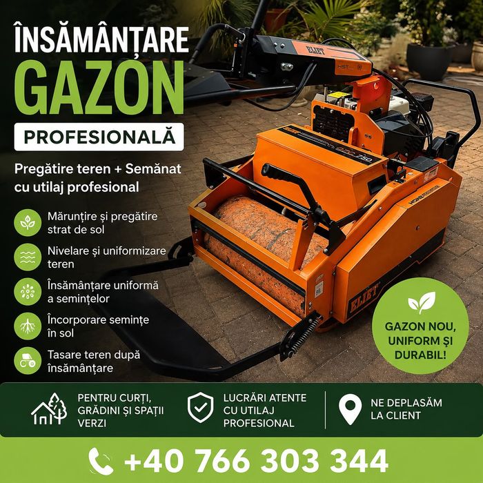 SEMANAT GAZON PROFESIONAL– pregătire teren + semănat