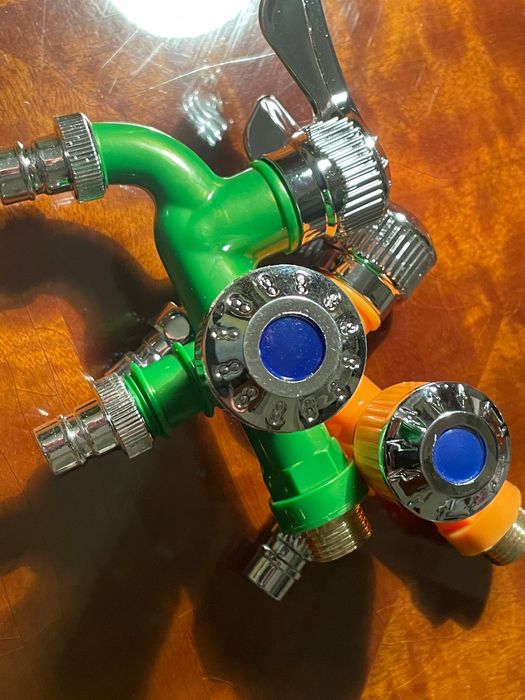 Robinet gradina doua cai, tip Temu colorat portocaliu/verde