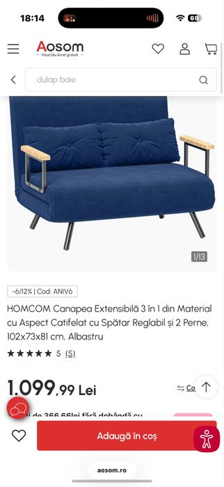 Canapea extensibilă 3 în 1 cu spătar Reglabil