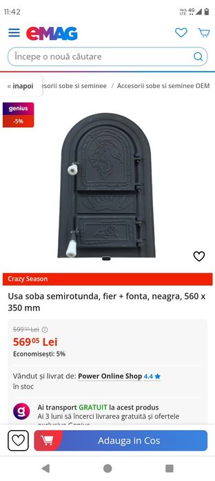 Soba teracota completa cu ușa de fontă